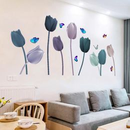 Wall Stickers 3D Stereo Tulips Flowers Aesthetic Teen Room Decals Home Office Decor Wallstickers Art Posters Self-adhesive PVC