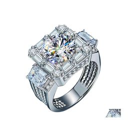 With Side Stones Luxury Ring Imitation Moissanite Diamond Rings White Gold Sier Wedding Drop Delivery Jewellery Dharb