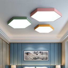 Modern LED Lights Macaron Nordic Simple Hexagonal Ceiling lamp Study room Bedroom Living Room Lighting 0209