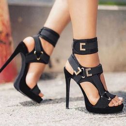 Heels Toe Out Open Platform Women Cut High Hook-and-Loop Ankle Strap Sexy Stiletto Shoes Buckle Decor Sandals T230208 633