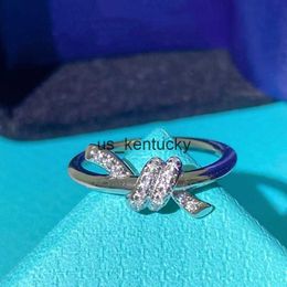 Band Rings T s925 Sterling Silver Knot 18K Rose Gold Love Interleaved Girl Valentine's Day Gift T2302092