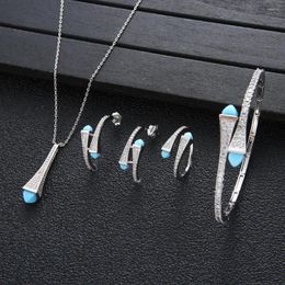 Necklace Earrings Set 2023 European Style Ins Retro Turquoise Bracelet 4 PCS Of One For Women Jewelry