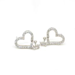 Stud Fashion Womens Sier Plated Heart Earrings With Gorgeous Zircon Rhinestone Princess Crown Drop Surely Party Favourites B3