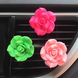 Decorations Perfume Camellia Soft Pottery Decoration Outlet Clip Air Freshener Interior Aroma Diffuser Car Accessories 0209