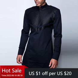 Men's Casual Shirts 2023 Men's T-Shirt African Dashiki Long Sleeve Patchwork Top Spring Fashion Mid-length Male Clothing Plus Size 4xl