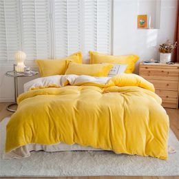 Bedding Sets 150/180/200CM Yellow Coral Velvet Bed Sheet Duvet Cover Pillowcase Four-piece Winter Autumn Set M045-5