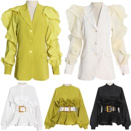 Женские блузкие рубашки весна летние куртки тонкий наряд цветочной формы дизайн формы с большим ремнем пиджаки для кузова.