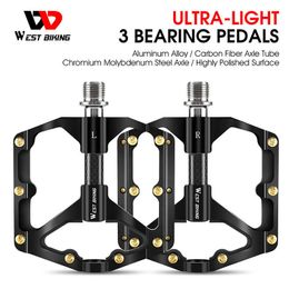 Bike Pedals WEST BIKING Ultralight Pedal for Bicycle Sealed Bearing Carbon Fibre Axle Tube MTB Shockproof Alloy Pedal BMX Bike Accessories 0208