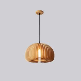 Modern Wooden shades Pendant Light Dining Room Ceiling Lights Kitchen E27 Hanging Lamp For Bedroom Suspension Luminaire 0209