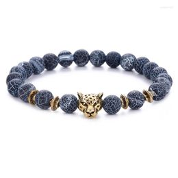 Charm Bracelets ZG Bracelet For Men Trending Products European And America 8MM Black Weathering Agate Alloy Leopard Head Beaded Jewelry