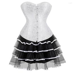 Bustiers & Corsets Women's Fashion Corset Dress Plus Size Gothic Lace Up Boned Bustier With Mini Skirt White Bridal Tutu Strapless