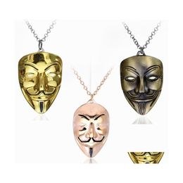 Pendant Necklaces Hip Hop Jewelry V For Vendetta Mask Necklace Men Novel Charm Cuban Link Chain Metal Mens Drop Delivery Pendants Dh7Su