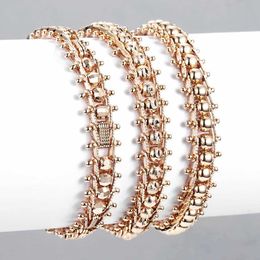 Link Chain Simple 585 Rose Gold Colour Bracelet for Women Men Smooth Carved Beads Ball Chain Bangle Jewellery Dropshipping 7.5inch CB28 G230208