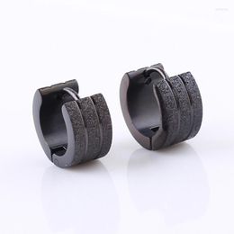 Hoop Earrings Fashion Frosted Small Huggie Stainless Steel Sand Surface Colour Gold Black Wide Jewellery For Men Women