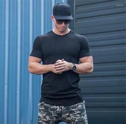 Men's T Shirts Summer Fashion Casual Slim Elastic Cotton Solid Short Sleeve Men Male Fit Tops Tee Bodybuilding Fitness Clothing