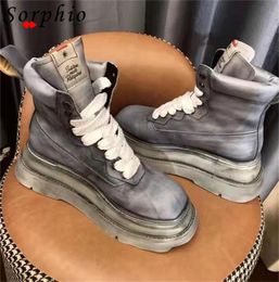 Lace Boots Up Ankle Platform Colorful Wedges Female Chunky Heel Fashion Women's Shoes for Women Winter Autumn Brand 210 348