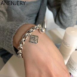 Link Chain ANENJERY Silver Colour Square Ball Bracelet for Women Geometric Thai Silver Bracelet Jewellery Gifts G230208