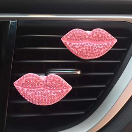 Interior Decorations Car Ornament 2pcsset Creative Exquisite Diamond lips Outlet Vent Perfume Clip Air Freshener Auto Sexy Red Lip Fragrant Diffuser 0209