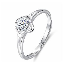 Solitaire Ring Leaf Sier Rings For Women Jewelry Trendy Female Index Finger Opening Lucky Flower Drop Delivery Dhmtr
