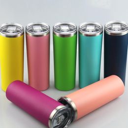 Stainless Steel Tumblers 20oz Double Wall Vacuum Skinny Tumbler with Powder Coat Paint Finish Insulated Hot Water Bottles Eco Friendly Cups