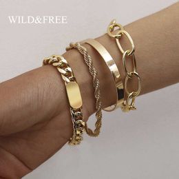 Link Chain New Gold Plated Curb Cuban Chain Bracelets Bangles For Women Stainless Steel Thick Link Chain Bracelets Fashion Jewelry G230208