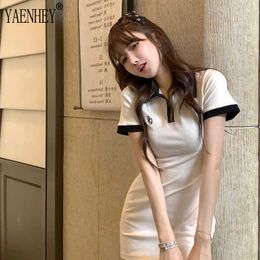 Casual Dresses Vintage Sheath Mini for Women Party Sexy White Short Sleeve Polo Collar Woman Dress Summer 2021 Clothes Vestidos Mujer Y2302