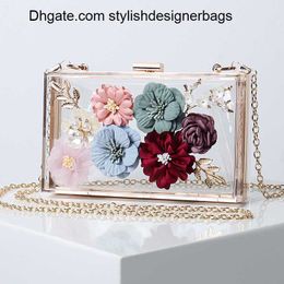 Shoulder Bags Women's Shoulder Bag Luxury High Quality Flowers Transparent Handbag Evening Clutch Clear Acrylic Designer Ladies Purse 2022 0209V23