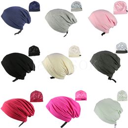 Satin Silk Lined Sleep Cap Frizzy Hair Beanie Adjustable Bonnet Slouchy Beanie With Stock Soft Touch Modal Fabric Sleep Hat df043