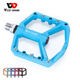 Bike Pedals WEST BIKING Colourful Lightweight Nylon MTB Bearing Pedals Non-Slip Bicycle Clipless Pedals Road Bike Parts Cycling Accesories 0208