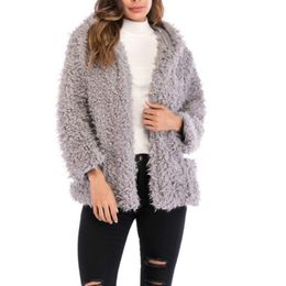 Women's Fur & Faux Women Autumn Winter Solid Colour Fluffy Long Sleeve Knit Coat Open Front Cardigan Casual Sweaters Loose