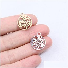 Charms 10Pcs 15Mm Wholesell Stainless Steel High Quality Mirro Polish Hope Tree Charm Pendant Diy Necklace Bracelets Unfading Dh84D