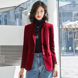 Womens Suits Blazers PEONFLY Spring Autumn Coat Women Fashion Slim Velvet Longsleeved Jacket Female Casual Blazer 230209