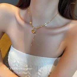 Цепи Unice Fine Jewelry Real 18K Сплошное желтое золото AU750 3D Heart Diamond Tassel Двойные бусины импортированные цепные ожерелья для женщин