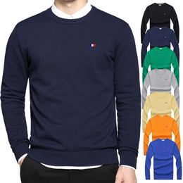 Men's Sweaters 100% Cotton M-3XL Embroidery- Long Sleeve Mens O-Neck Sweaters Casual Knitted Clothes Fashion Male Knitted Coats PL8507 230208