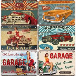 Garage Classics Beautiful Girl Metal Painting Retro Car Route66 Tin Sign Iron Painting Bar Club Garage Art Home Wall Decor Poster 20x30cm Woo