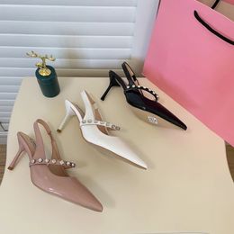 Designer Heels Women Dress Shoes Luxury MM Crystal-embellished Patent-leather Slingback Pumps EU34-40 With Box Wedding Evening