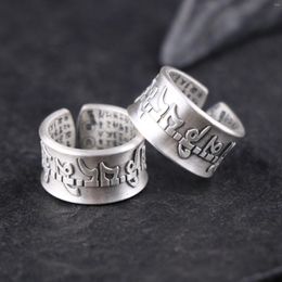 Cluster Rings S999 Sterling Silver Ring Retro Ethnic Style Six-character Mantra Men's