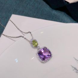 Chains HT Solid 925 Sterling Silver Nature Purple Amethyst Gemstones Necklaces For Female's Birthday's Presents