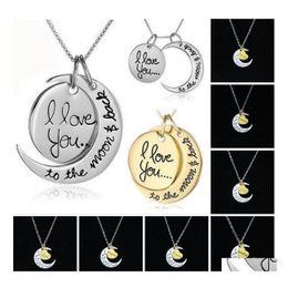 Pendant Necklaces Gold Chain Necklace Heart Korean Jewellery I Love You To The Moon And Back Sier Women Men Choker Drop Delivery Pendan Dhn6C