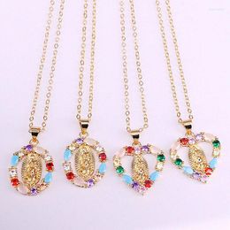 Chains 10Pcs Oval/Heart Shape Cz Religion Charm Pendant Colourful Cubic Zirconia Micro Pave Necklace