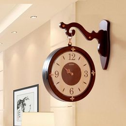 Wall Clocks Wood Quarz Clock Aesthetic Modern Design Silent Digital Double Sided Orologi Da Parete Home Decoration 50WC