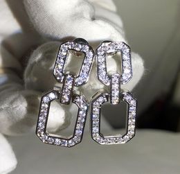 Crystal Stud Earrings Geometric Rectangle Simple Dangle CZ Zircon Diamond Earring Women Party Wedding Jewellery 2023 no box