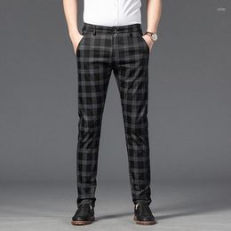 Men's Pants Autumn Men's Trousers Fashion Business Classic Stripe Plaid Black Solid Color Trouser High Quality Formal Suit Male