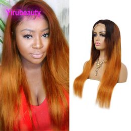 Brazilian Human Hair 13X4 Lace Front Wig 1B/4/30 Ombre Colour Silky Straight Peruvian Indian Wigs Three Tone Colour 150% 180% 210% Density