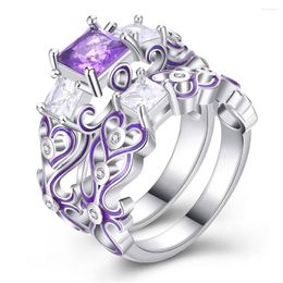 Cluster Rings Stunning Lady 925 White Gold Rectangle Purple Cubic Zirconia Engagement Wedding Band For Women Bridal Fashion Jewelry