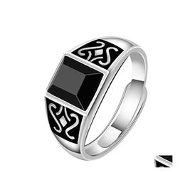 Cluster Rings For Men Opening Mysterious Totem Ring Trendy Male Obsidian Domineering Retro Drip Gemstone Drop Delivery Jewellery Dh7Oy