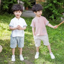 Clothing Sets 2022 Chinese Kids Boys Clothes Boy Summer Clothing Sets Short Sleeves Tops Shirtshorts Suits Children Clothing Hanfu W230210