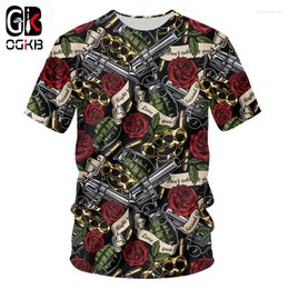 Men's T Shirts OGKB 3D Gun And Red Rose Printed Tshirt Men's O-neck Summer Quality Terror Short Sleeve Hip Hop Harajuku Top Drop Ship