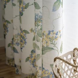 Curtain American-Style Country Hydrangea Fresh Cotton And Linen Window Living Room Curtains For Bedroom Sheer