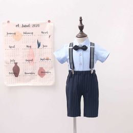 Clothing Sets Children's Summer Boys Catwalk Performance Costumes Shirt Suspender Shorts Suit Birthday Dress with Bow Tie Strap Free Shipping W230210